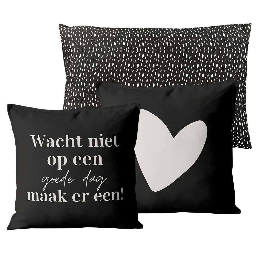 sierkussens zwart hart goede dag cheers living club