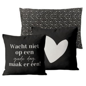 sierkussens zwart hart goede dag cheers living club