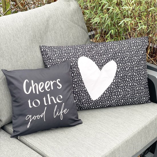 sierkussen zwart hart tuinbank