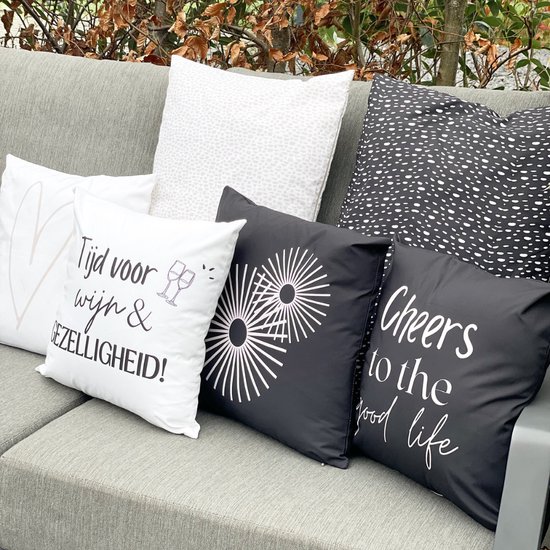 sierkussens wijn goede dag zwart hart tuinbank